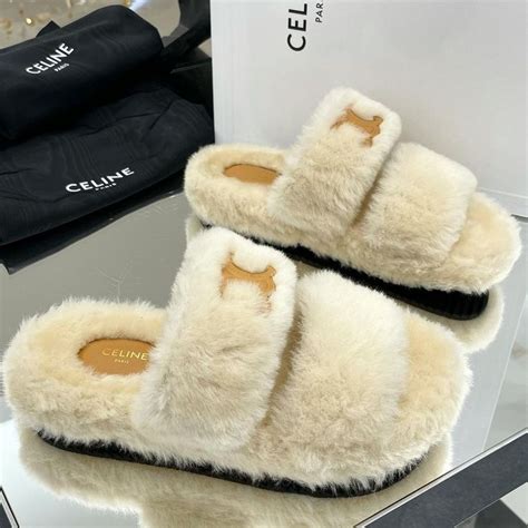 celine fur shoes for sale|CELINE FUR SLIDES TRIOMPHE in Shearling.